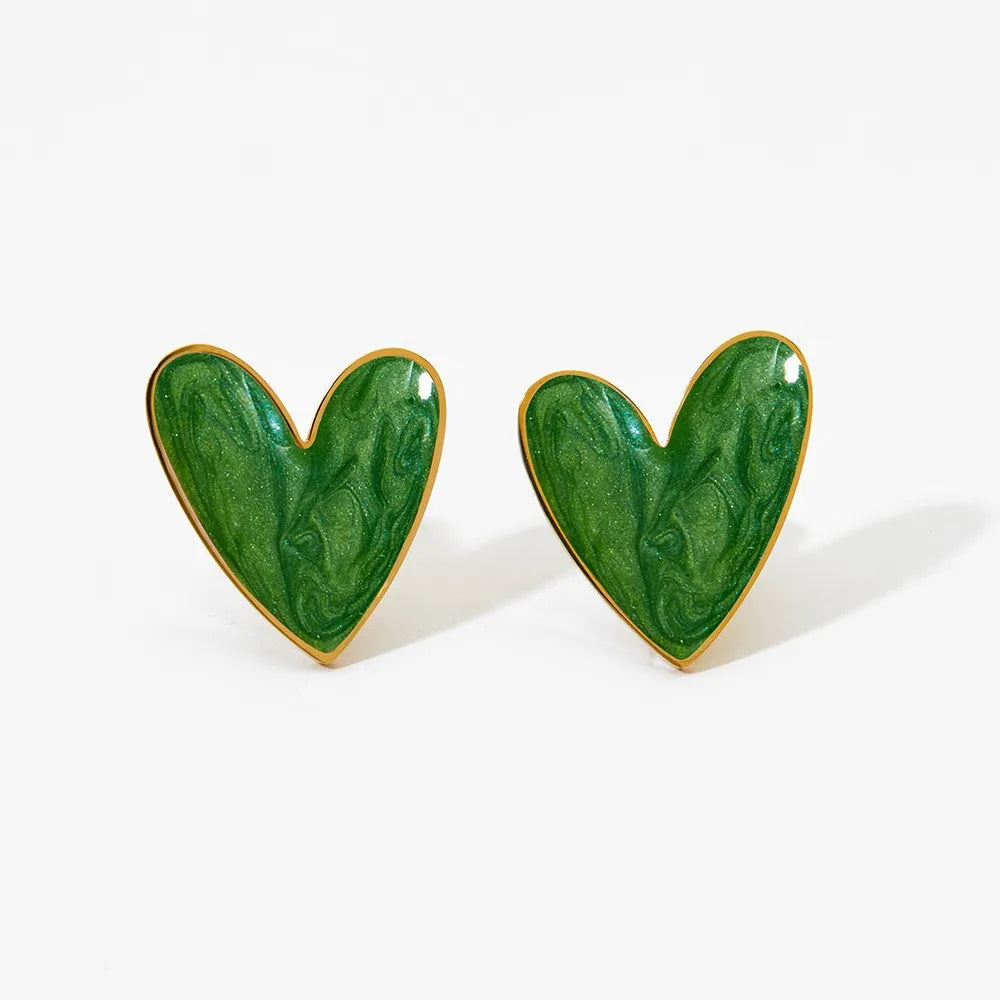 18K Gold PVD Plated Stainless Steel Colorful Enamel Heart Necklace Earring Set For Women Spring Summer Jewelry  Waterproof