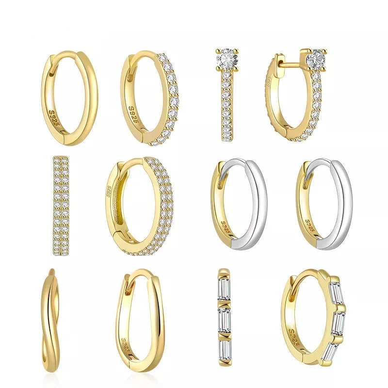 Classic Piercing Hoop Earrings for Women 925 Sterling Silver Zircon Round Huggie Earring Engagement Jewelry Pendient