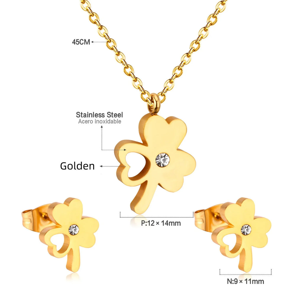 Jewelry Sets Yellow Flowers Pendant Necklace Earrings Stainless Steel For Women Gold Color 2023 Trendy Summer Wholesale