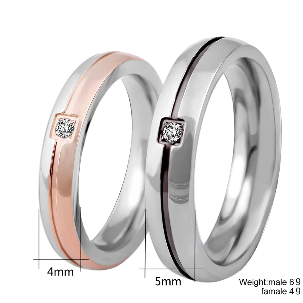 Wedding Engagement Band Unique Stainless Steel Jewelry 2025 New Fashion AAA+ Cubic Zircon Couple Rings for Women Men