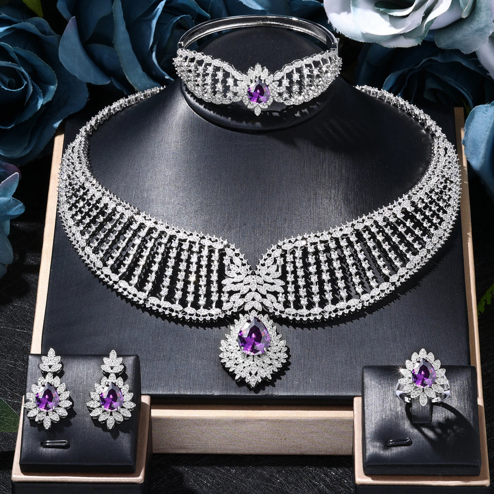 2025 New Dubai 4-Piece Jewelry Set Angel Design Bride Necklace Earring Set AAA Cubic Zirconia Women's Wedding Accessories