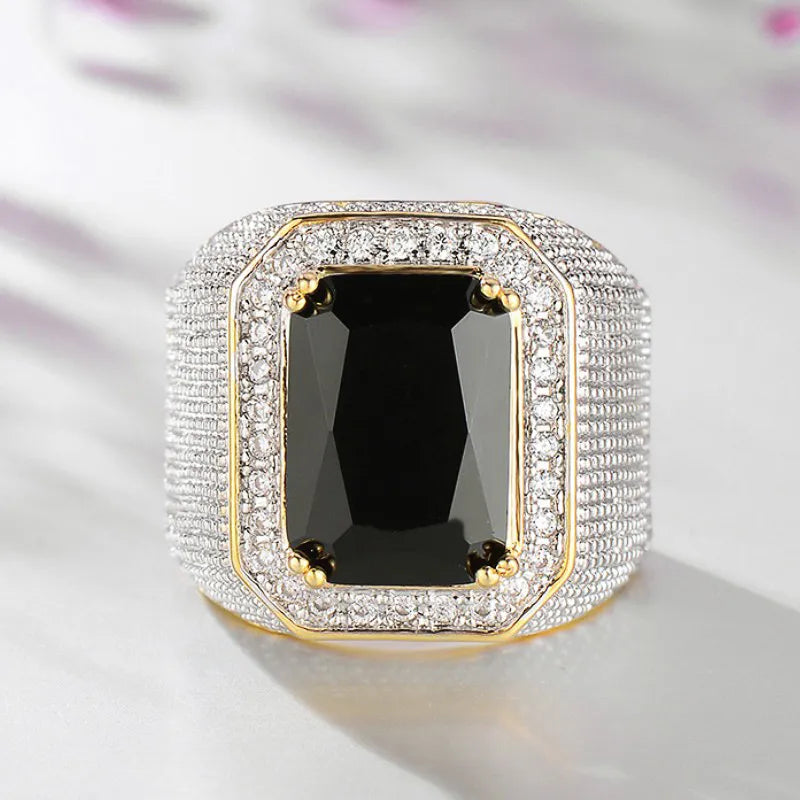 Trendy Wedding Rings for Women Black/Blue Cubic Zirconia Geometric Modern Fashion Engagement Party Female Jewelry