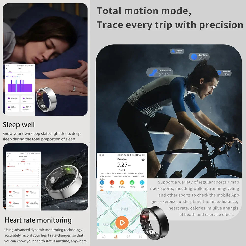 Smart Ring 2024 New SR05 with Charging Case Heart Rate Blood Oxygen Monitor IP68 & 5ATM Waterproof Sport for Men Women
