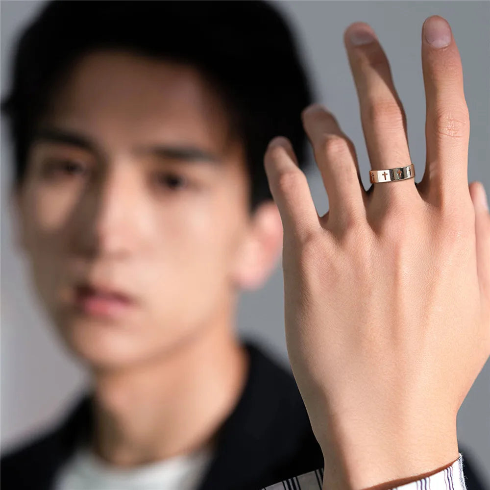 Skyrim Hollow Cross Men's Ring Women Supernatural Jesus Stainless Steel Engagement Couple Rings 2025 Jewelry Anniversary Gifts