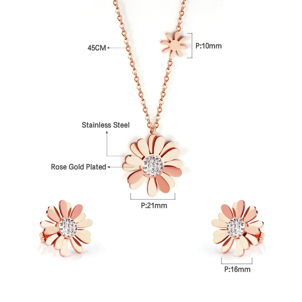 Jewelry Sets Yellow Flowers Pendant Necklace Earrings Stainless Steel For Women Gold Color 2023 Trendy Summer Wholesale