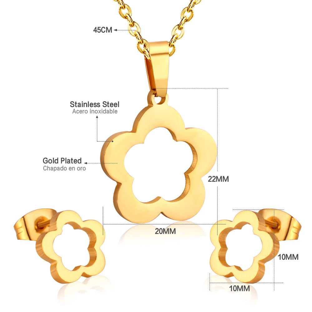 Jewelry Sets Yellow Flowers Pendant Necklace Earrings Stainless Steel For Women Gold Color 2023 Trendy Summer Wholesale