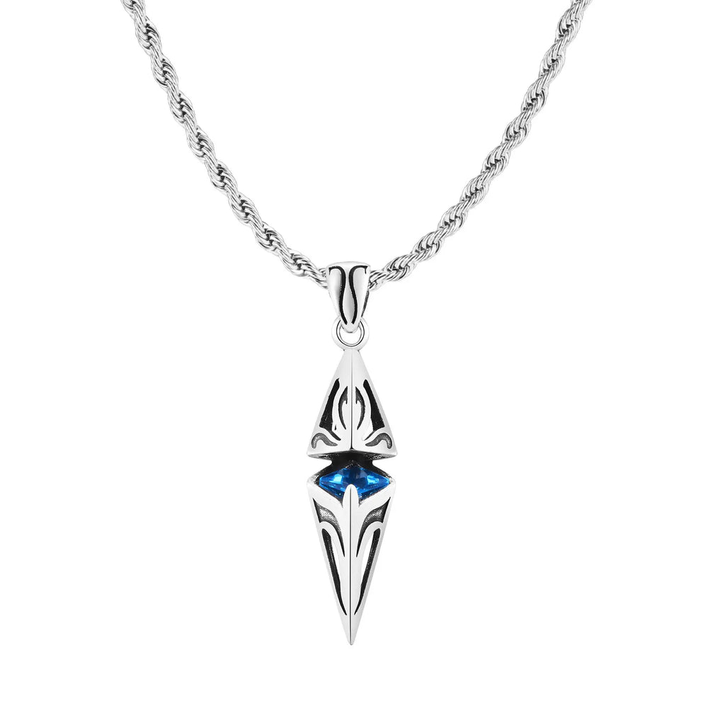 Stylish Blue Stone Necklaces for Men Women,Stainless Steel Geometric Pendant Collar,Valentine's Birthday Party Gift for Him