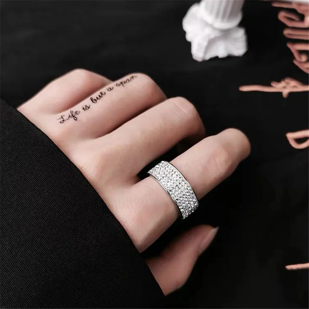 Iced Out Wedding Engagement Rings For Women Men Gold/Silver Color Stainless Steel Bling Cubic Zirconia Ring Luxury Jewelry