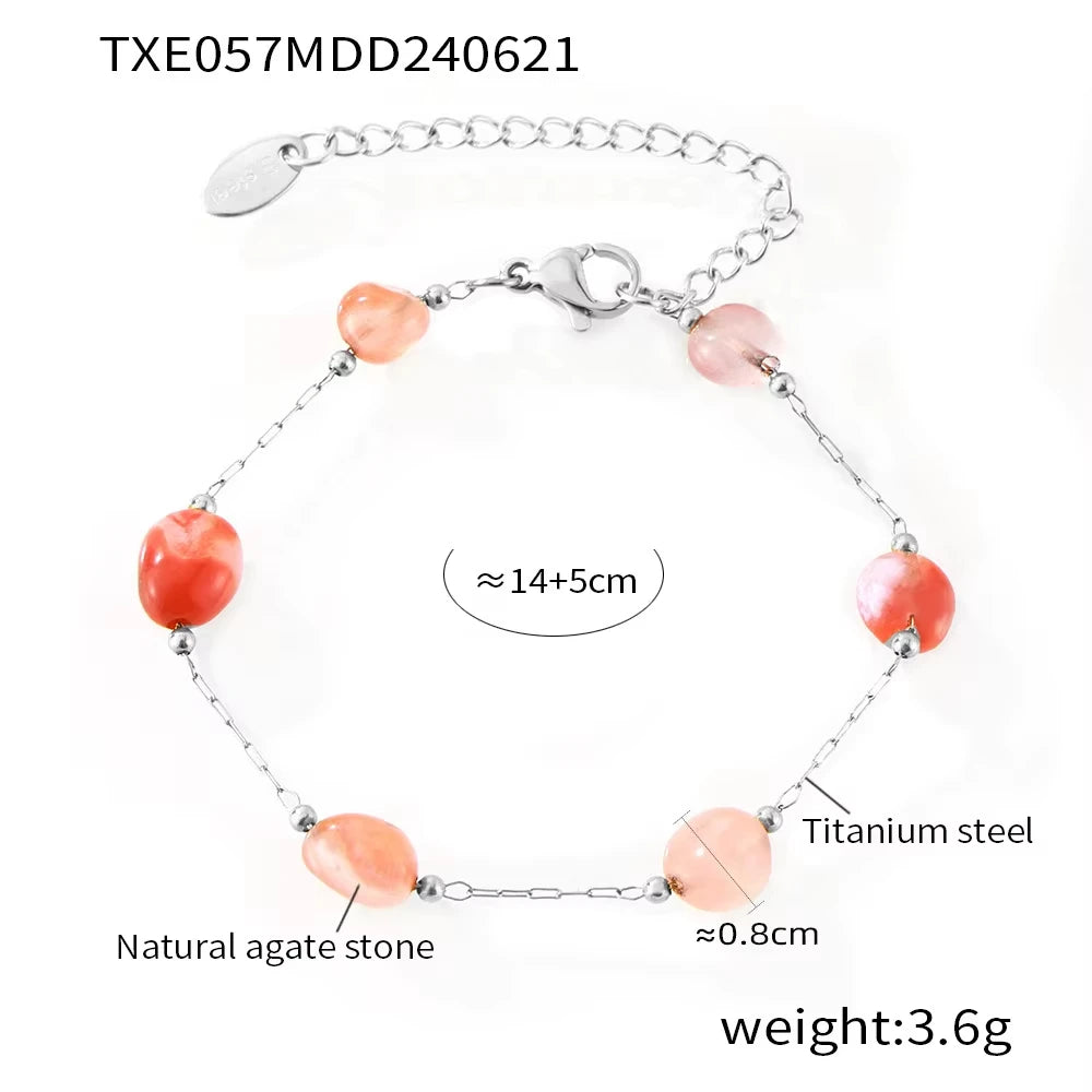 Trendy Gorgeous Nature Stones Stainless Steel Necklace Bracelet Set for Women Casual Collar Chain Charm Female Jewelry