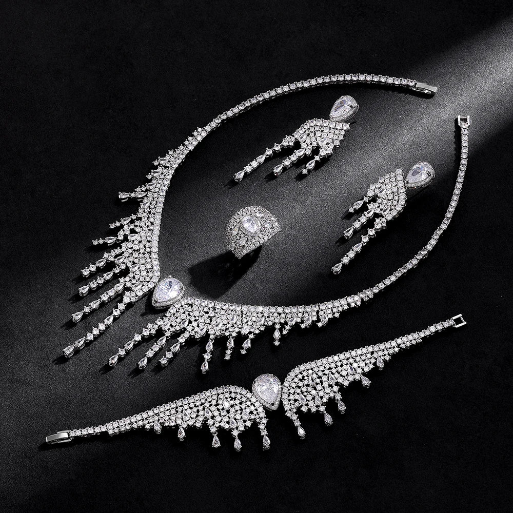 2025 New 4-piece Bridal Wedding Jewelry Set, Cubic Zirconia, Luxury Women's Jewelry, Women's Wedding Party Accessories