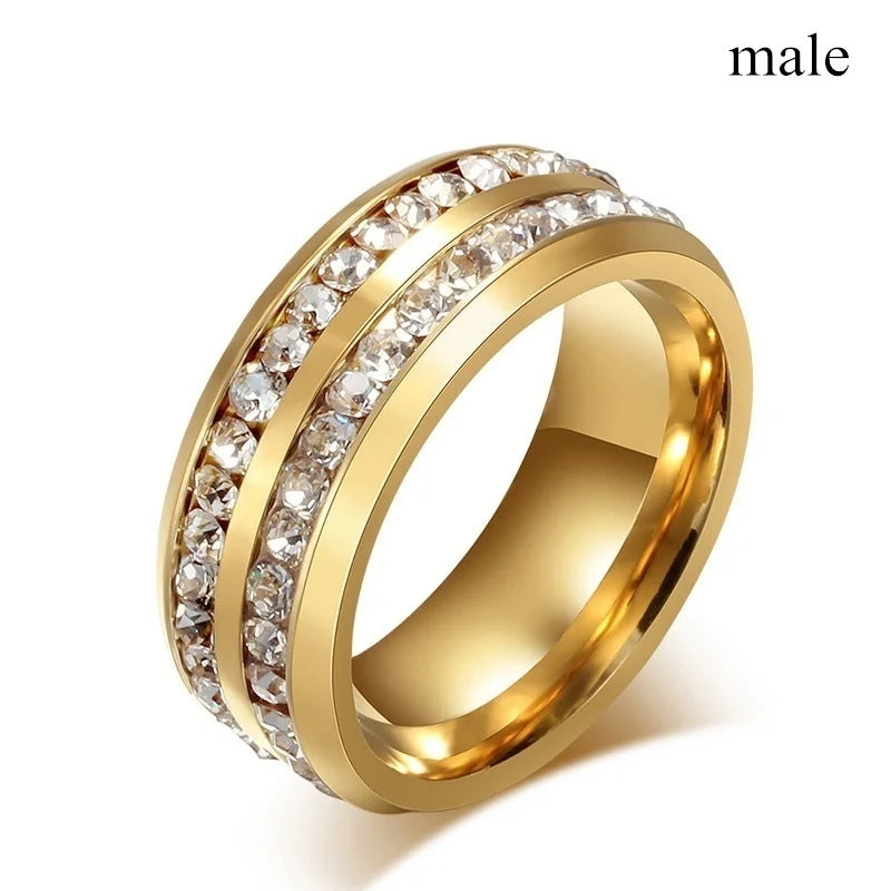 2025 Luxury Zircon Crystal Couple Rings for Lover's Valentine's Day Gift Fashion Gold Color Engagement Wedding Band