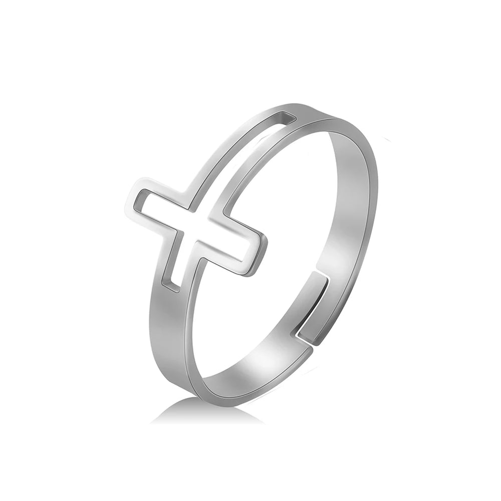 2025 Jesus Cross Rings for Women Stainless Steel Gold Color Open Finger Ring Christian New Fashion Jewelry Party Gift