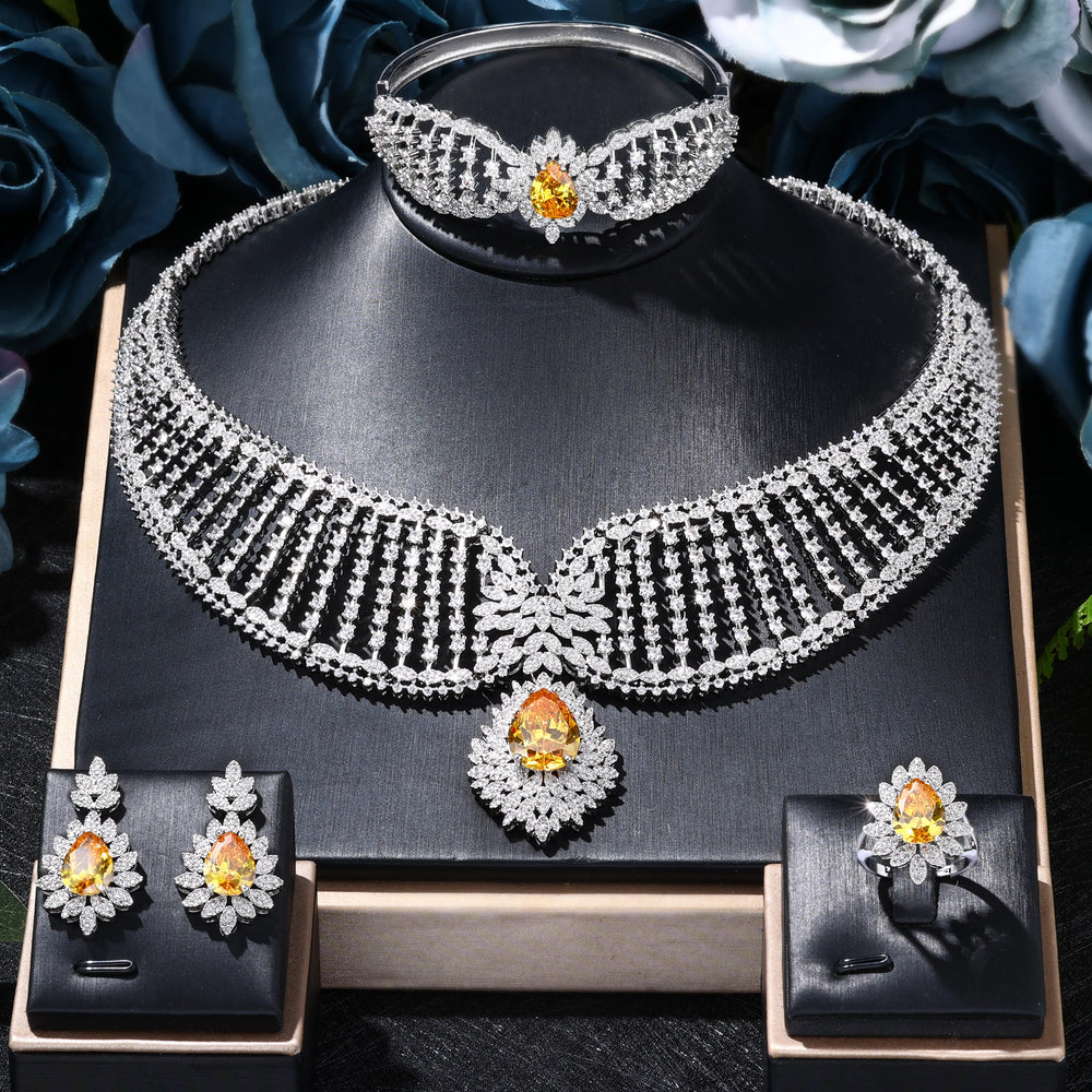 2025 New Dubai 4-Piece Jewelry Set Angel Design Bride Necklace Earring Set AAA Cubic Zirconia Women's Wedding Accessories