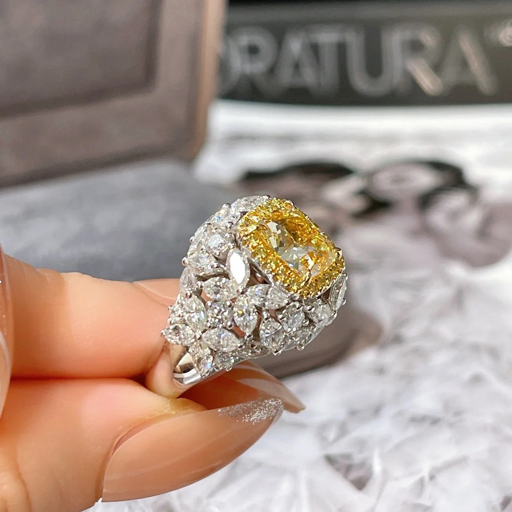 Adjustable Big Bling Yellow Zircon Stone Silver Ring