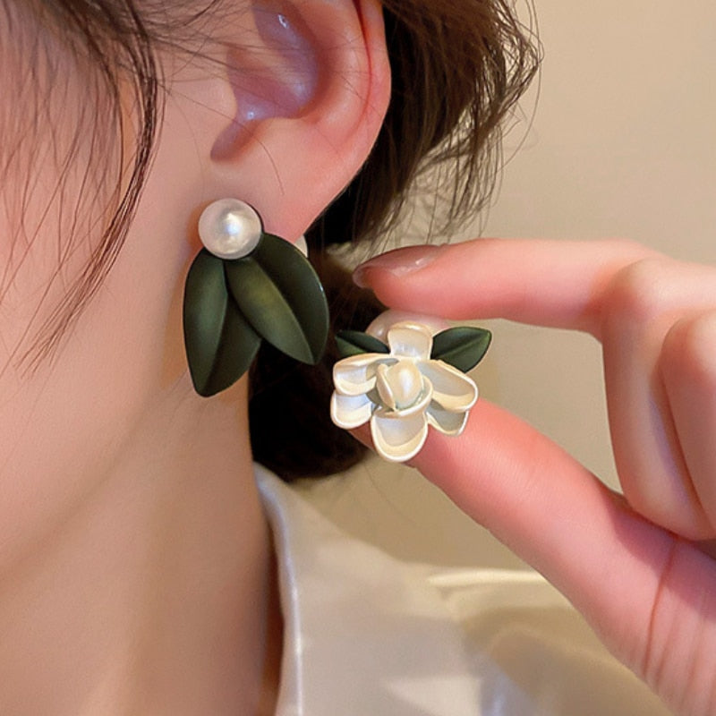 White Flower Stud Earrings