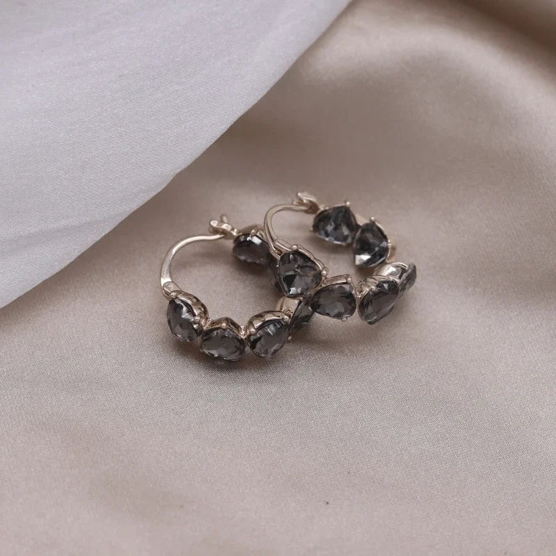 2023  Gold Plated Korean New Design Fashion Jewelry Square Grey Crystal Earrings Elegant Women's Daily Work Accessories