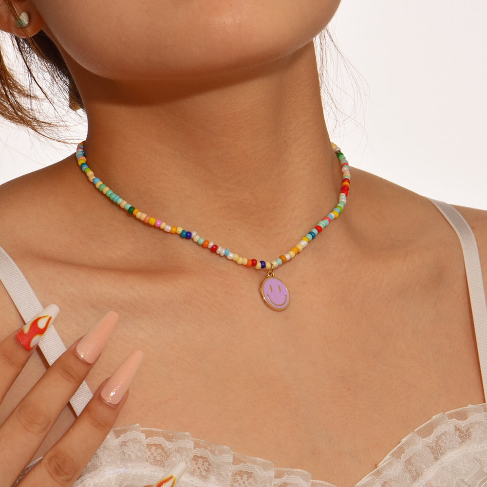 Cute Enamel Yellow Smiley Face Pendant Necklace