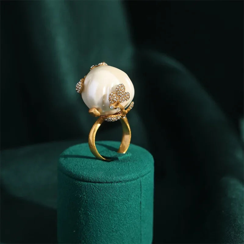 High Luxury Romantic Drop Baroque Pearl Pendant Vintage Jewelry Sets Cooper Flower Necklace Earring Ring Women Wedding Bride