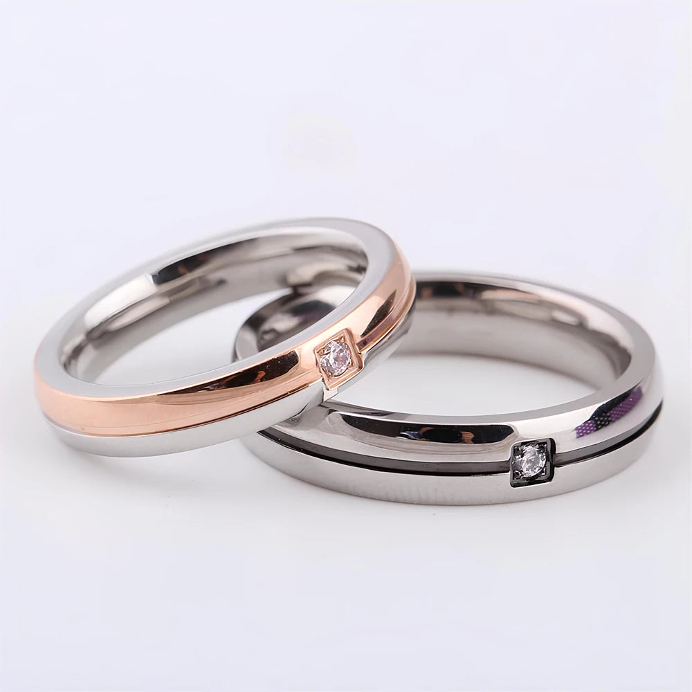 Wedding Engagement Band Unique Stainless Steel Jewelry 2025 New Fashion AAA+ Cubic Zircon Couple Rings for Women Men