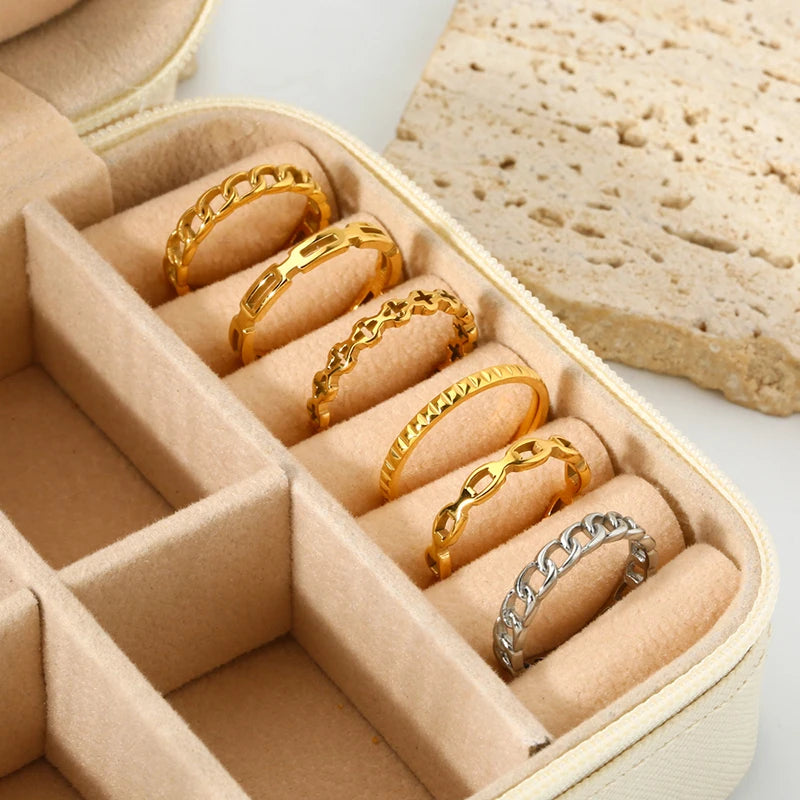 Simple Stainless Steel Plated 18K Gold Twisted Cross Geometric Texture Stacking Ring for Women Jewelry Gift