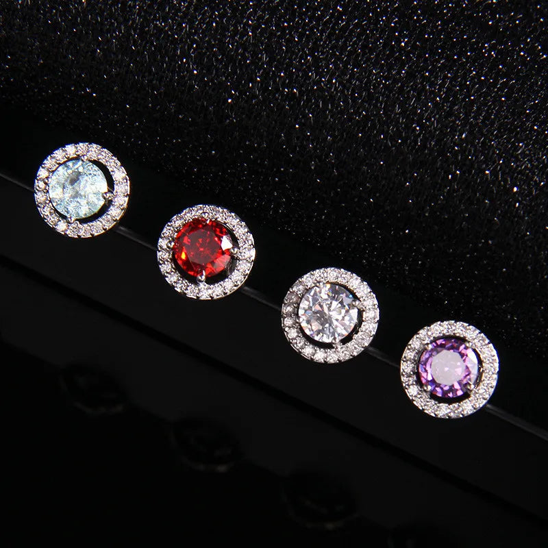 High Grade Round Zircon Jewelry Set Trendy Popular Stainless Steel Pendant Necklace Stud Earrings Party Gifts For Women Girls