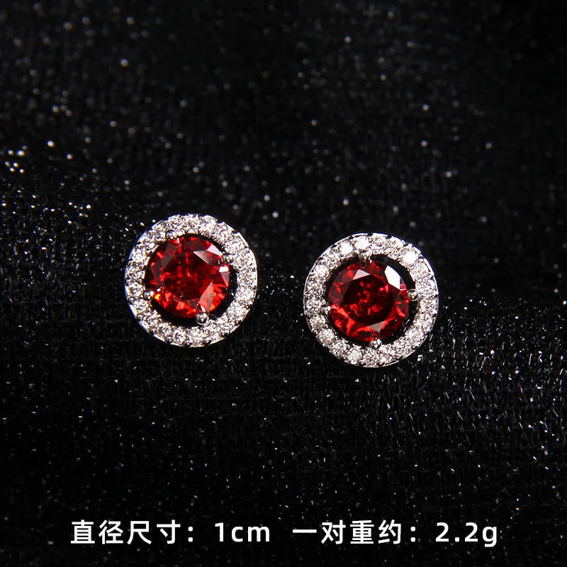 High Grade Round Zircon Jewelry Set Trendy Popular Stainless Steel Pendant Necklace Stud Earrings Party Gifts For Women Girls