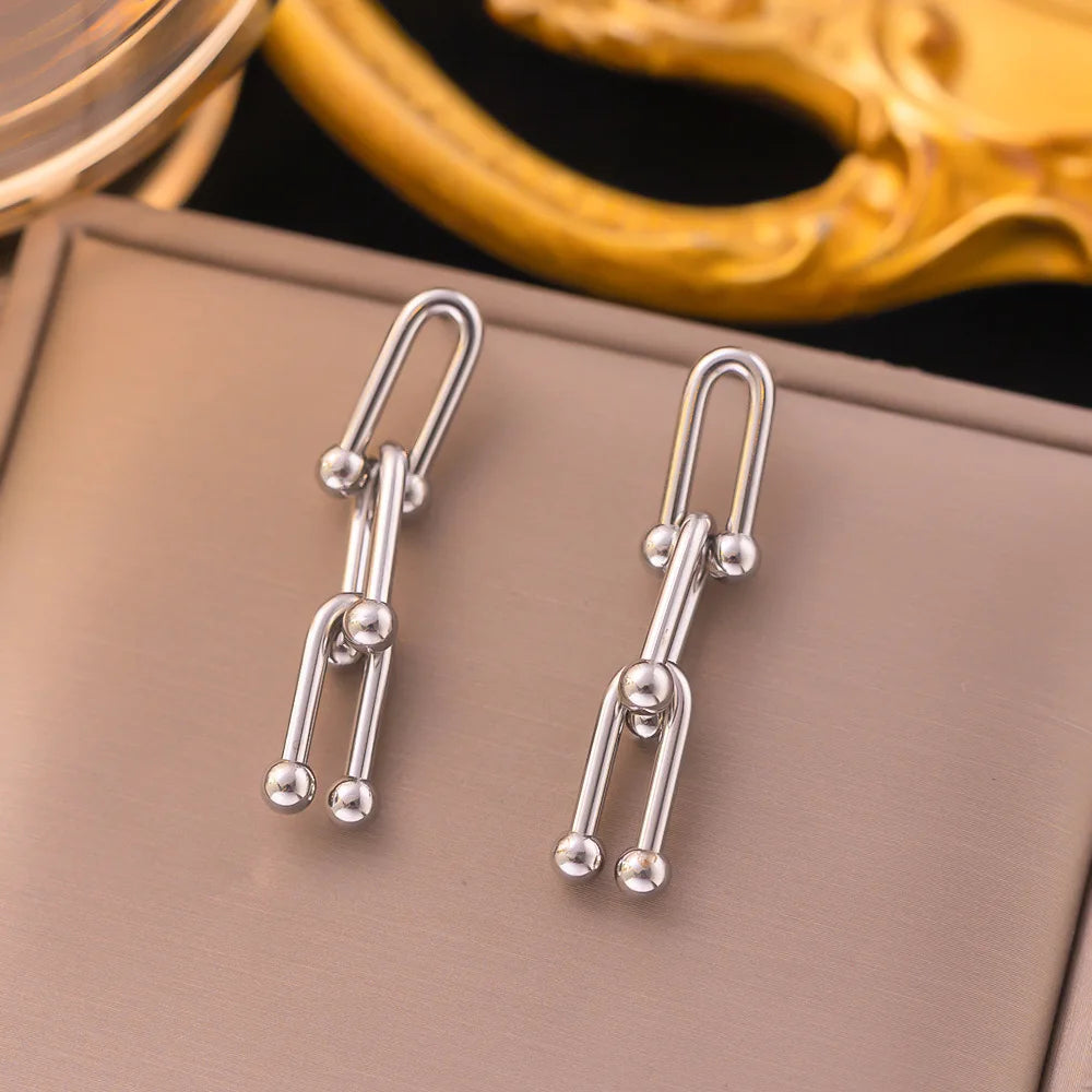 Fashion Stainless Steel U-shape Horseshoe Buckle Gold Silver Bracelet Earrings 18K Necklace for Women Jewelry Sets Wholesale