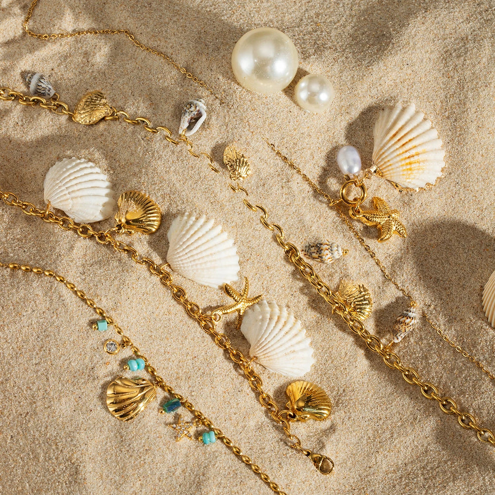 18k Gold Plated Creative Stainless Steel Ocean Summer Beach Shell Collection Personalized Attractive Women Jewelry Accessory