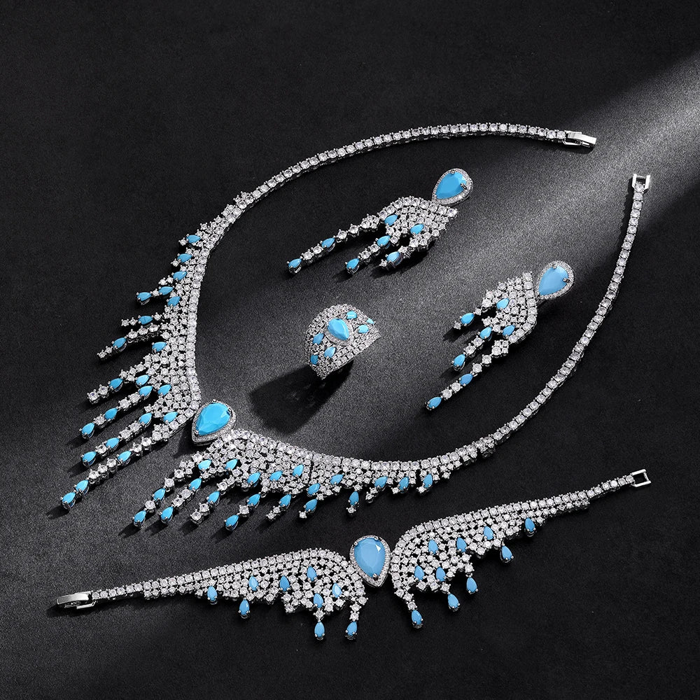 2025 New 4-piece Bridal Wedding Jewelry Set, Cubic Zirconia, Luxury Women's Jewelry, Women's Wedding Party Accessories