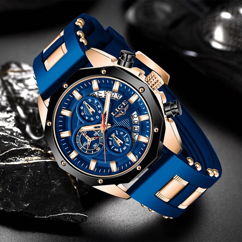 Luxury Silicone Sport Watch for Men - Stainless steel case, silicone band, and a sleek design