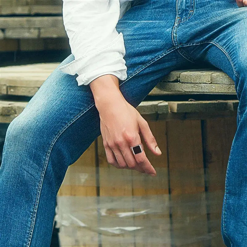 Luxury Style Men's Ring Stainless Steel Black Glossy Flat Ring Punk Rock Smooth Signet Ring For Men Fashion Jewelry Wholesale