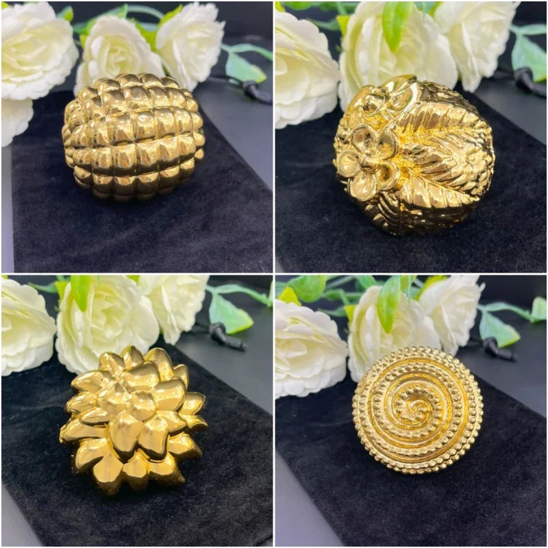 2024 Dubai Ring Design for Women Luxury African Gold Color Ring Copper Wedding Party Finger Ring Statement Jewelry Plus Size