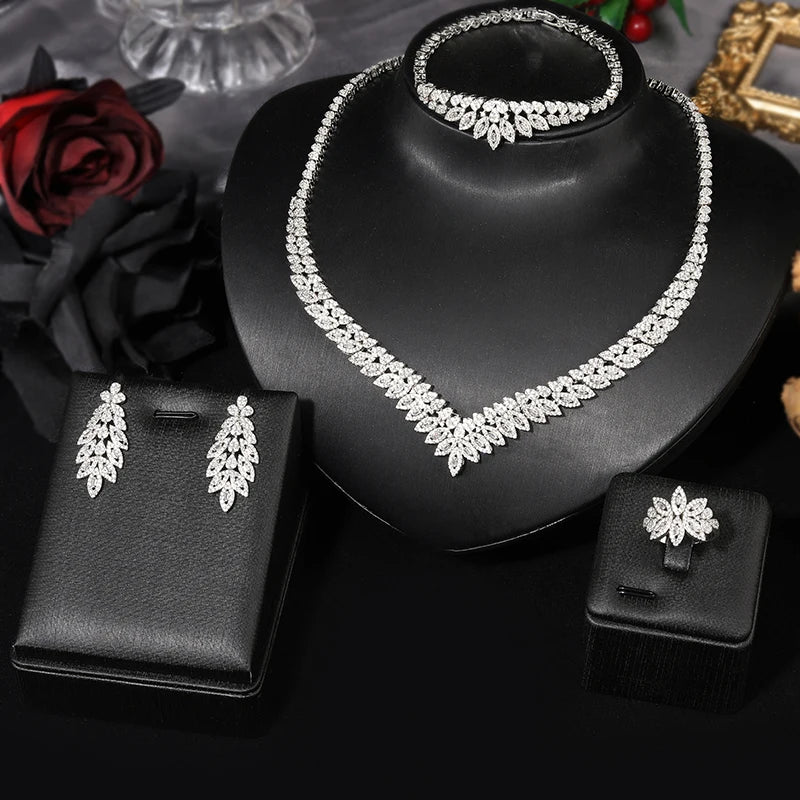 2025 Fashion Minimalist 4-piece Cubic Zirconia Bridal Wedding Jewelry Set Saudi Nigeria Women's Romantic Wedding Dress