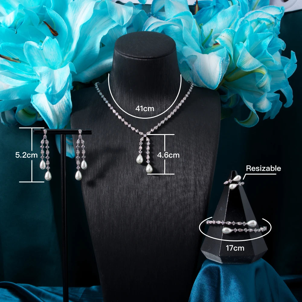 Pearl JewelrySets for Women Cubic Zircon Set Full Jewellery Woman Saudi Arabia Wedding Party Dress Suit Accessory