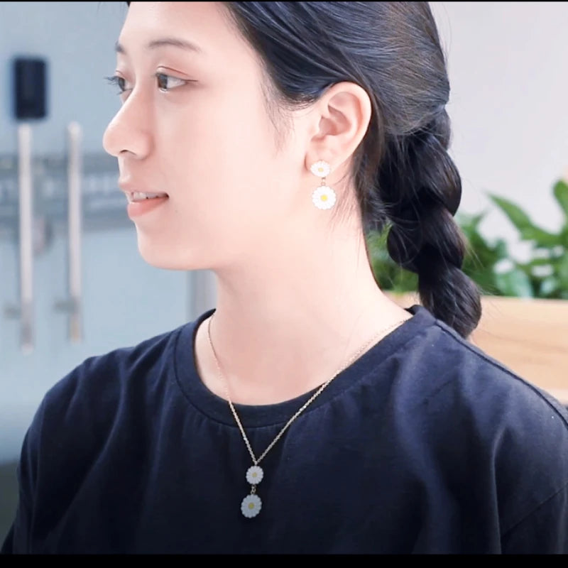 Jewelry Sets Yellow Flowers Pendant Necklace Earrings Stainless Steel For Women Gold Color 2023 Trendy Summer Wholesale