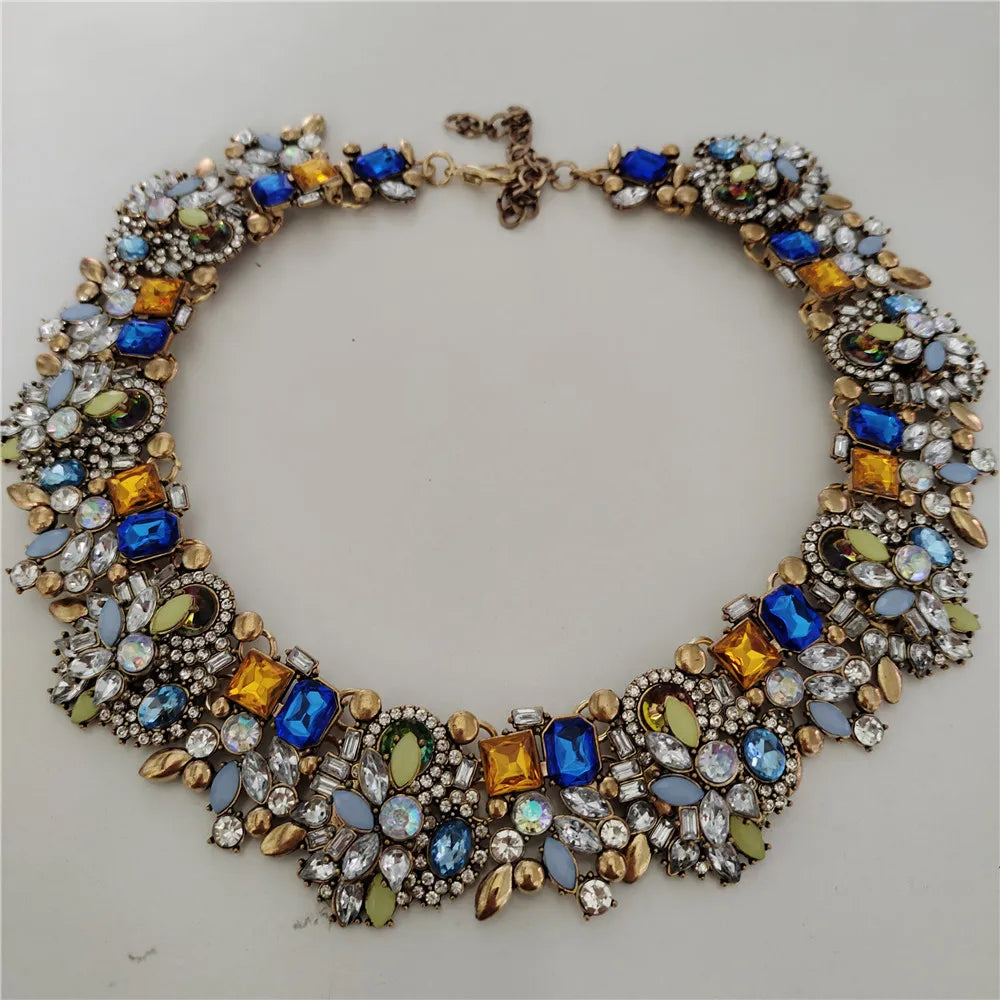 2025 New Fashion Crystal Rhinestones Large Collar Choker Necklace Earrings Women Jewelry Sets Indian Statement Wedding Necklace