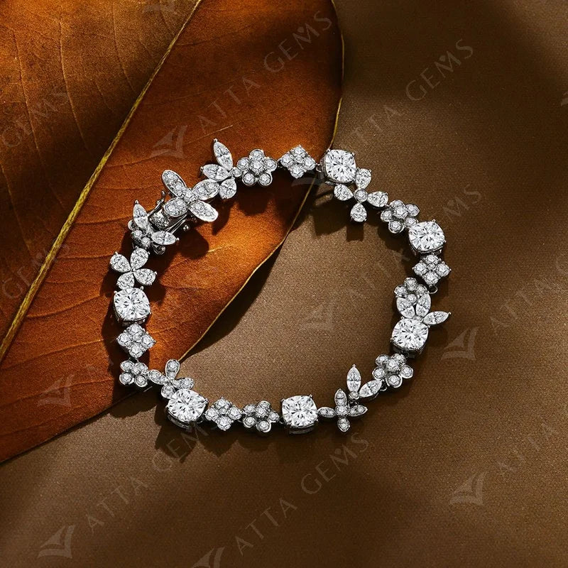 Luxury D VVS1 Color Real 925 Sterling Silver Moissanite Bracelets for Women Passed Diamond Tester Engagement Party Gift