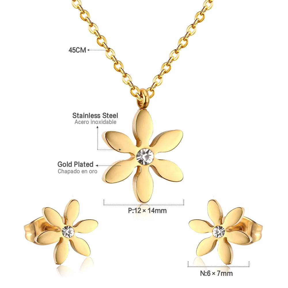 Jewelry Sets Yellow Flowers Pendant Necklace Earrings Stainless Steel For Women Gold Color 2023 Trendy Summer Wholesale