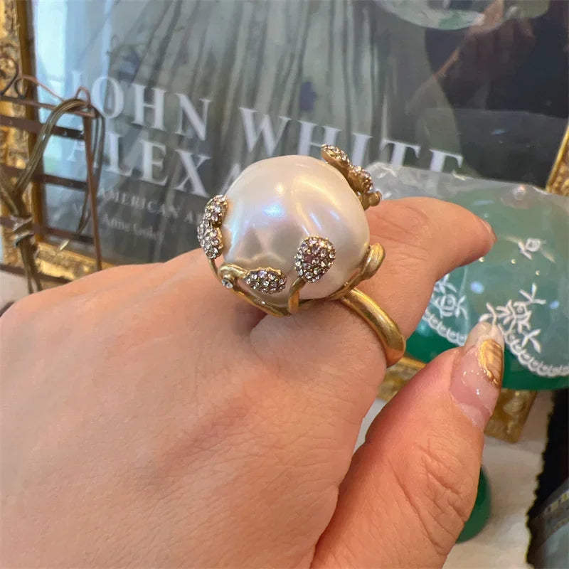 High Luxury Romantic Drop Baroque Pearl Pendant Vintage Jewelry Sets Cooper Flower Necklace Earring Ring Women Wedding Bride