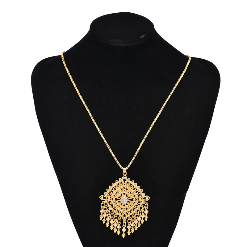 Thailand Women Necklace Set Ethnic Alloy Tassel Rhinestones Drop Dangle Earring Sets Bohemian Pendant Jewelry Sets Feminina