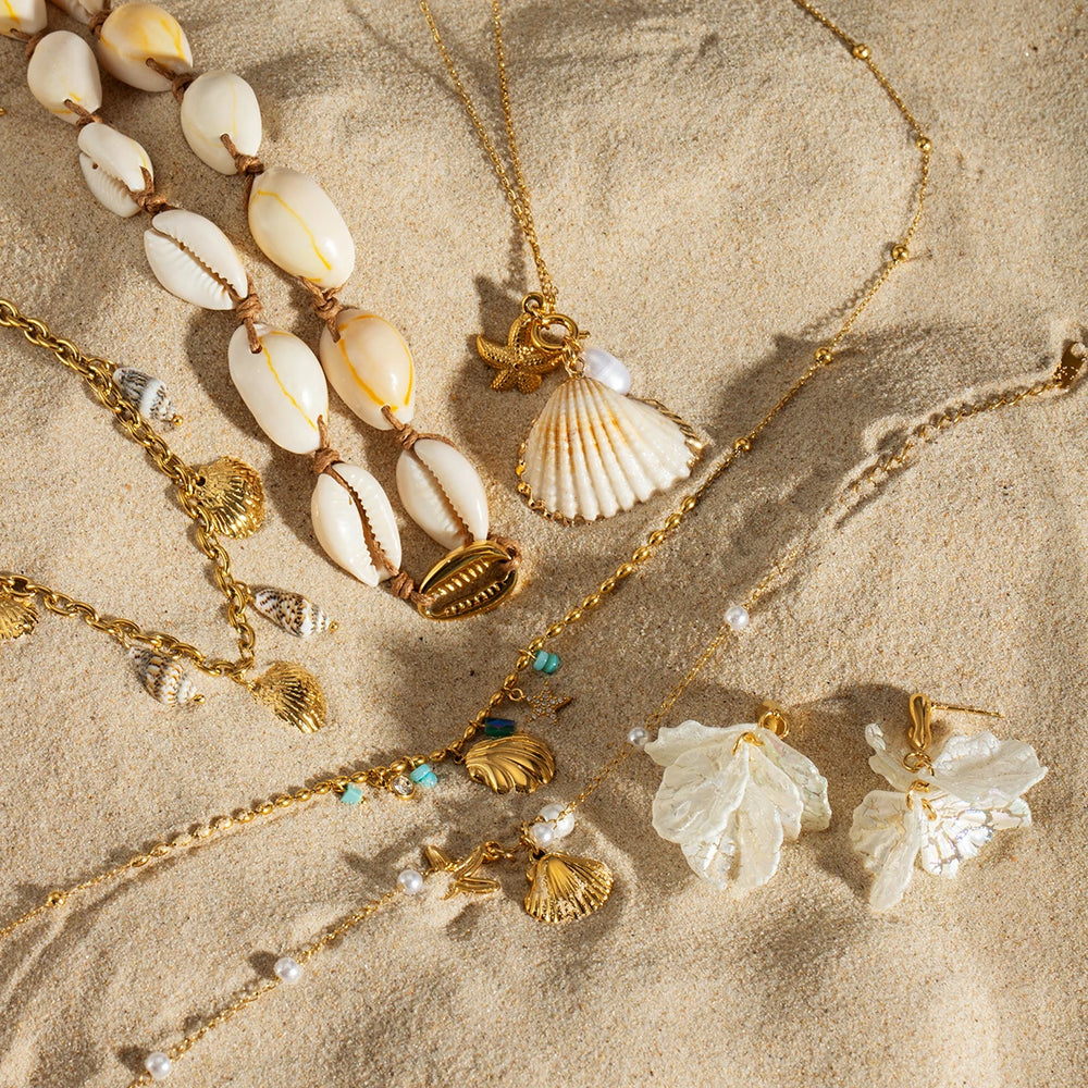 18k Gold Plated Creative Stainless Steel Ocean Summer Beach Shell Collection Personalized Attractive Women Jewelry Accessory
