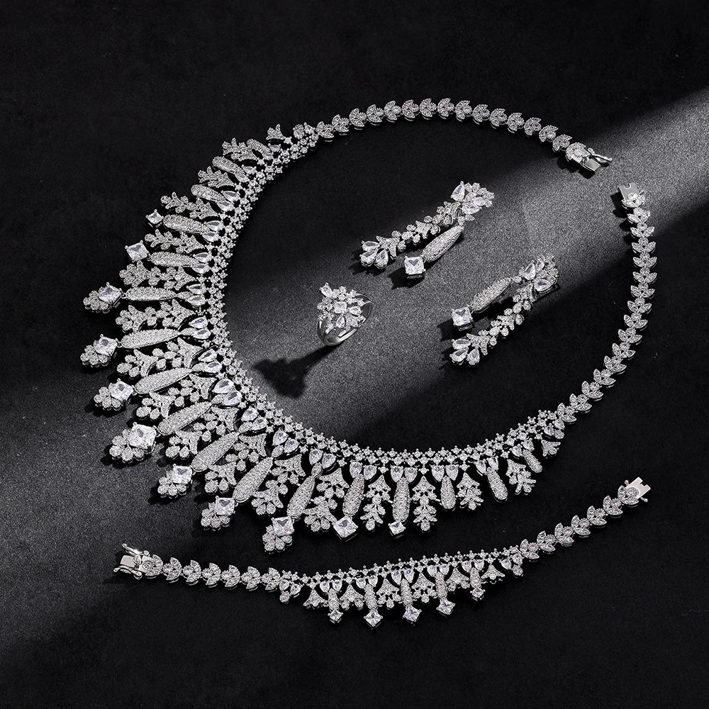 2025 New 4-piece Bride Zirconia Full Set Women's Party Jewelry Set Dubai Nigeria Crystal Wedding Jewelry Set