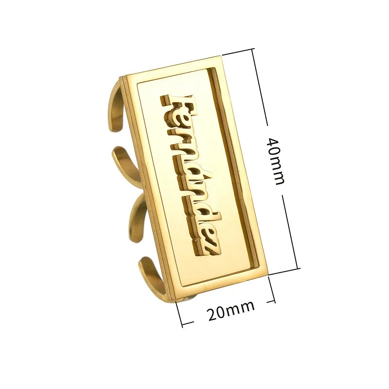Fashion Custom Name Rings Stainless Steel Personalized Double Thick Plated Adjustable Rings For Men Women Jewelry Festival Gifts