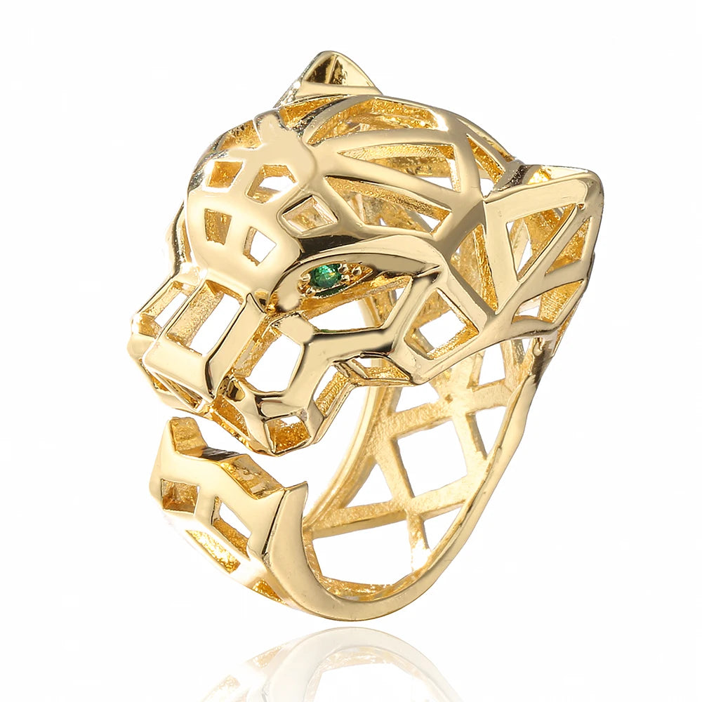 2025 New Fashion Statement Big Animal Ring For Women Girl Party Jewelry Gold Color Hollow Leopard Open Ring Wholesale