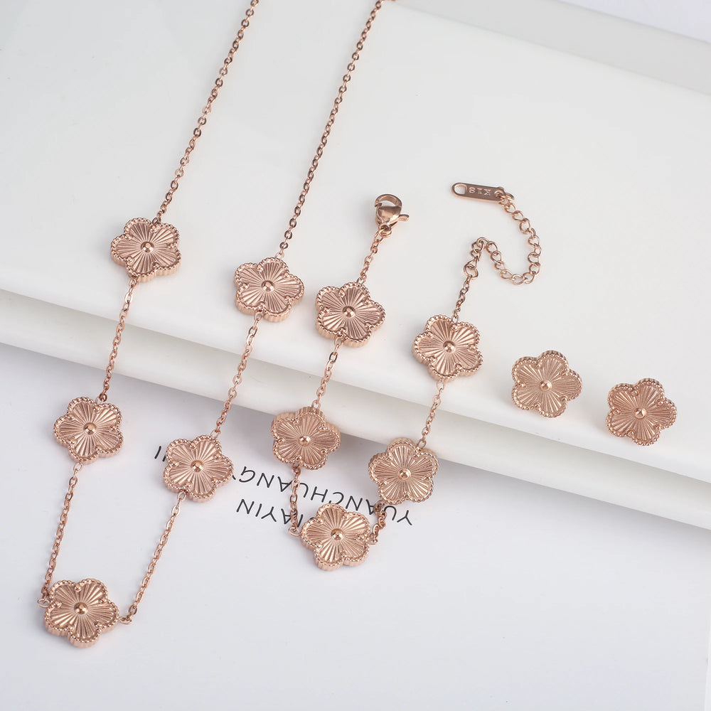Hot Sale Stainless Steel Five Flower Clover Bracelet Jewelry Set Necklace Earrings For Woman Daily Wear Brand Jewelry