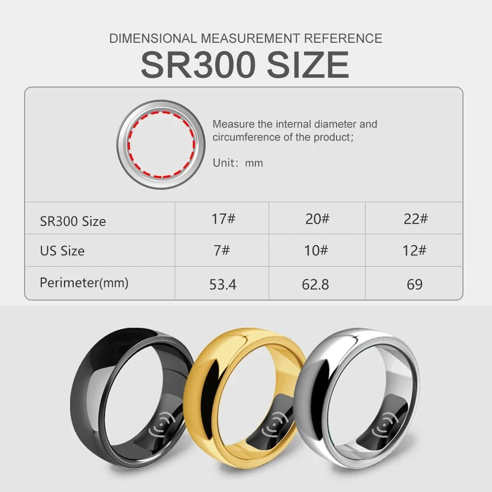 Introducing the latest SR300 Smart Ring for Men and Women in 2024, designed to monitor heart rate, blood pressure, blood oxygen levels, temperature, and sleep patterns to promote health and fitness.