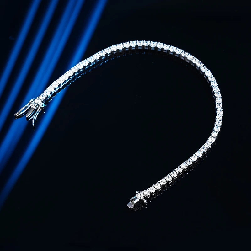 2mm Moissanite Tennis Bracelet 925 Sterling Silver Plated White Gold Bracelet for Women Man Sparkling Party Jewelry