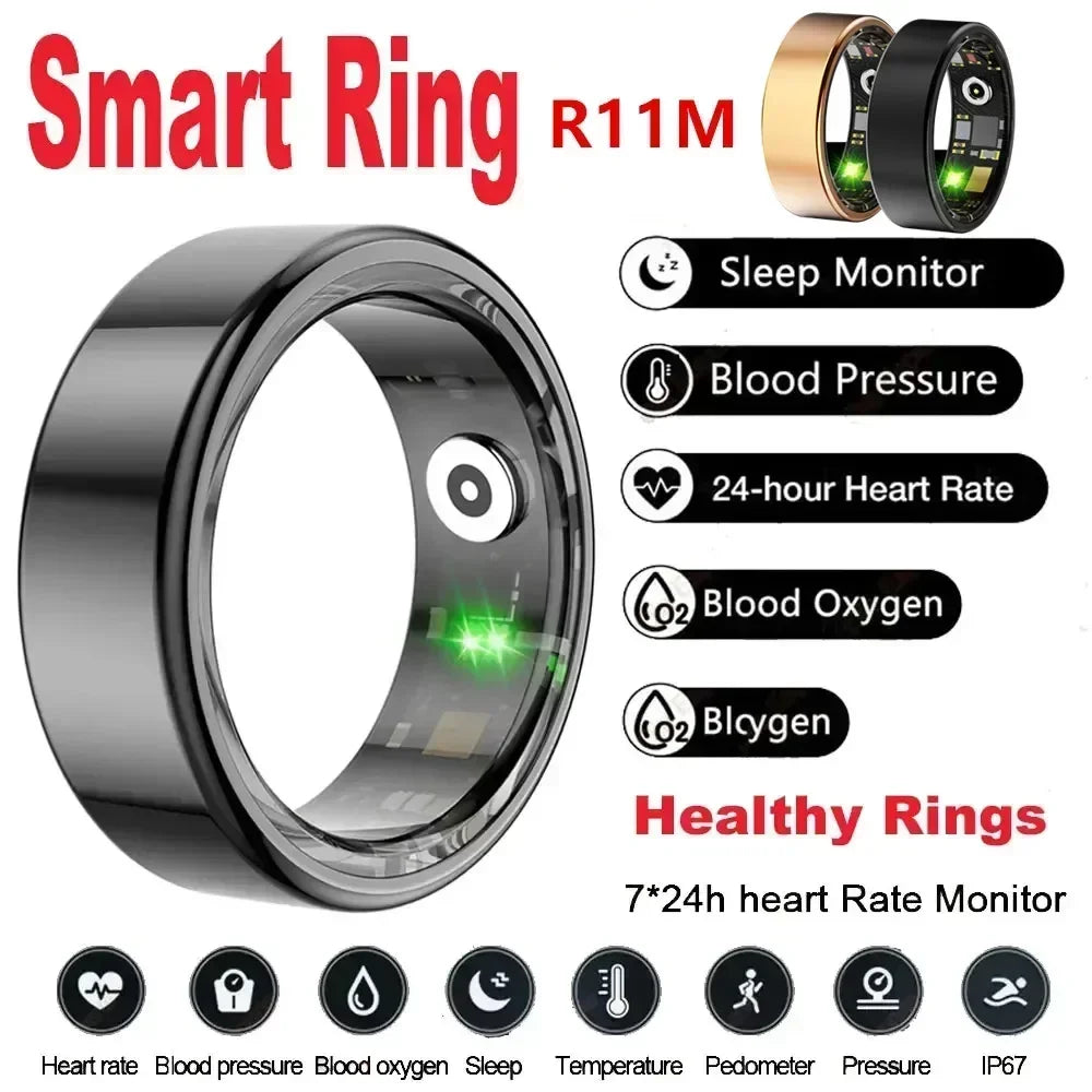 2024 New R11M Smart Ring Heart Rate Sleep Monitoring IP68 Waterproof Multi-sport Mode Titanium Steel Shell Ring For Adult