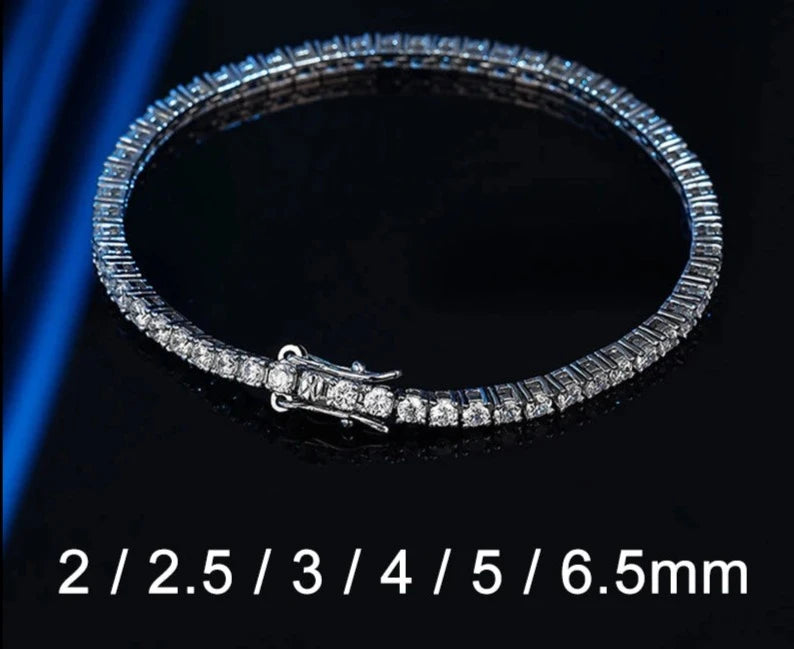 2mm Moissanite Tennis Bracelet 925 Sterling Silver Plated White Gold Bracelet for Women Man Sparkling Party Jewelry
