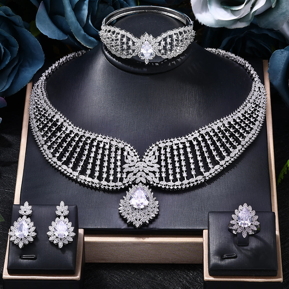 2025 New Dubai 4-Piece Jewelry Set Angel Design Bride Necklace Earring Set AAA Cubic Zirconia Women's Wedding Accessories